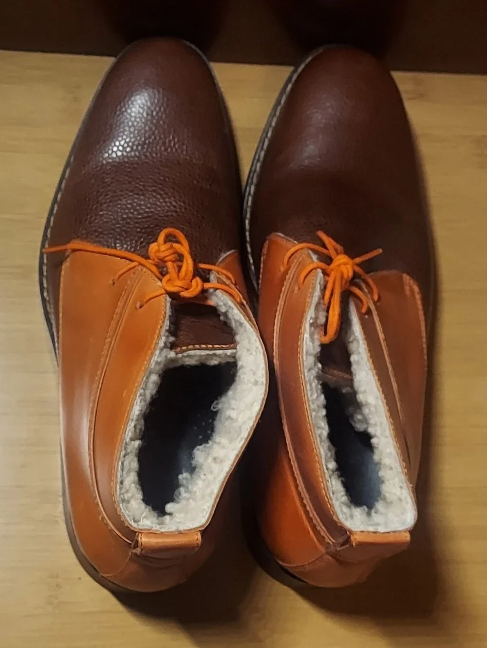 COLE HAAN ROADLOTS C10401 MEN'S BROWN & ORANGE LEATHER FAUX FUR BOOTS SIZE 8.5M